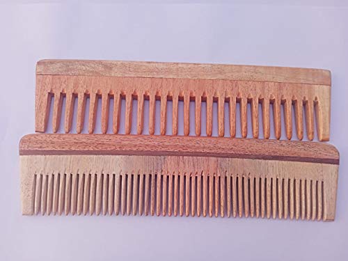 סט של 2 מסרקי עץ נאים טהורים לשיער חזק ומבריק | שן רחבה שן מסרק | מסרק שן עדין לבריאות שיער וקרקפת